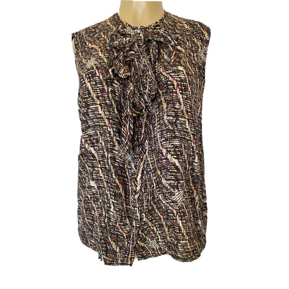 Escada Silk Top Blouse sleeveless Fringe Ruffle Multi Color Button Front… - Picture 1 of 9